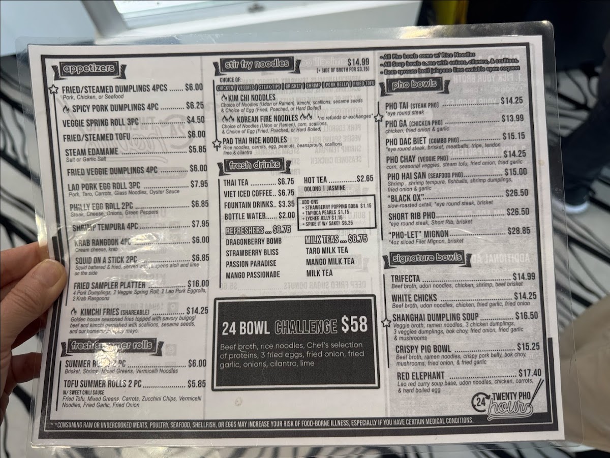 Twenty Pho Hour Photo Menu 7