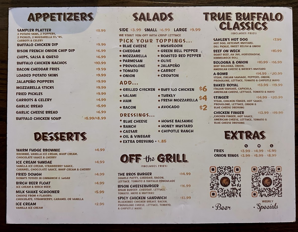 Buffalo Bros Sundance Square Photo Menu 1