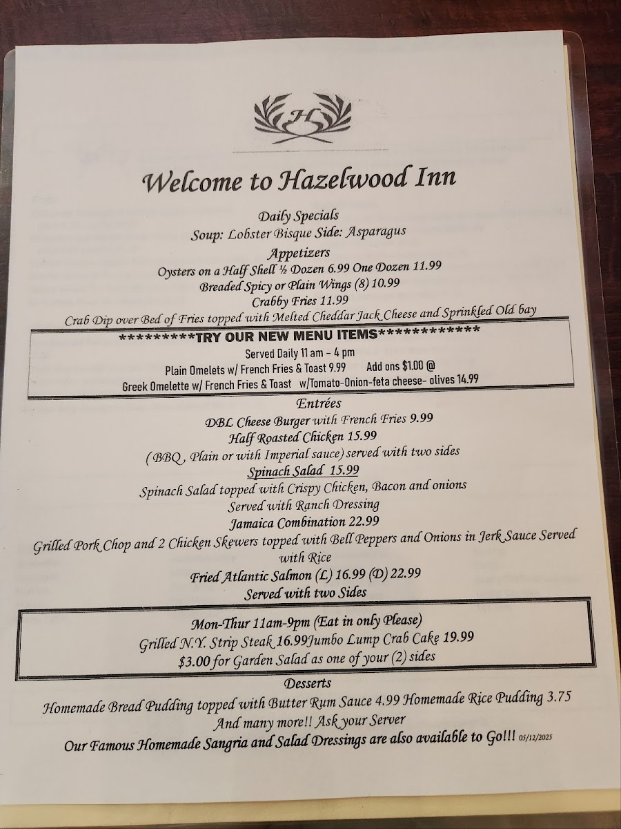 Hazelwood Inn Photo Menu 1