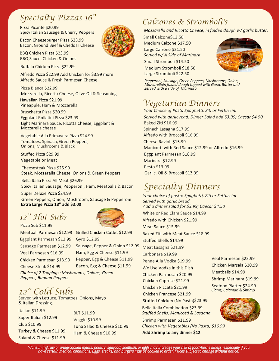 Bella Italia Pizza Photo Menu 2