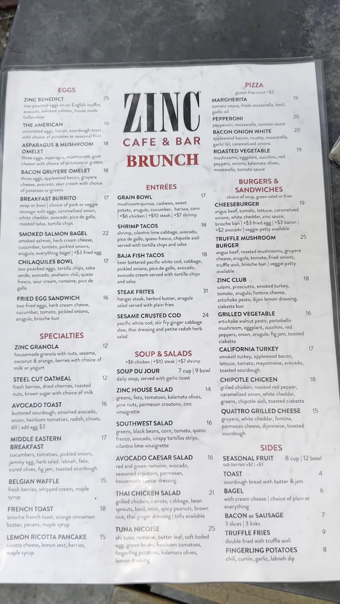 Zinc Café & Bar Photo Menu 1