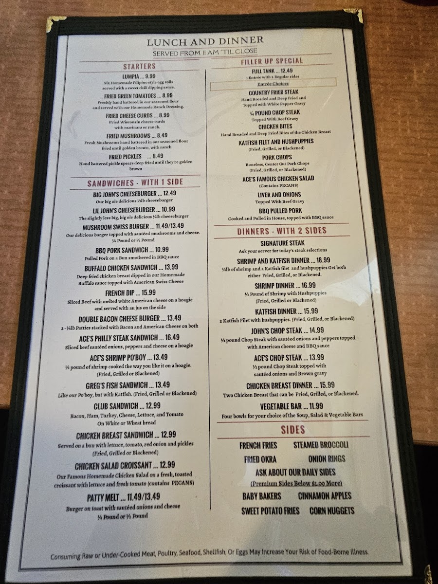 Ace's Restaurant Photo Menu 1