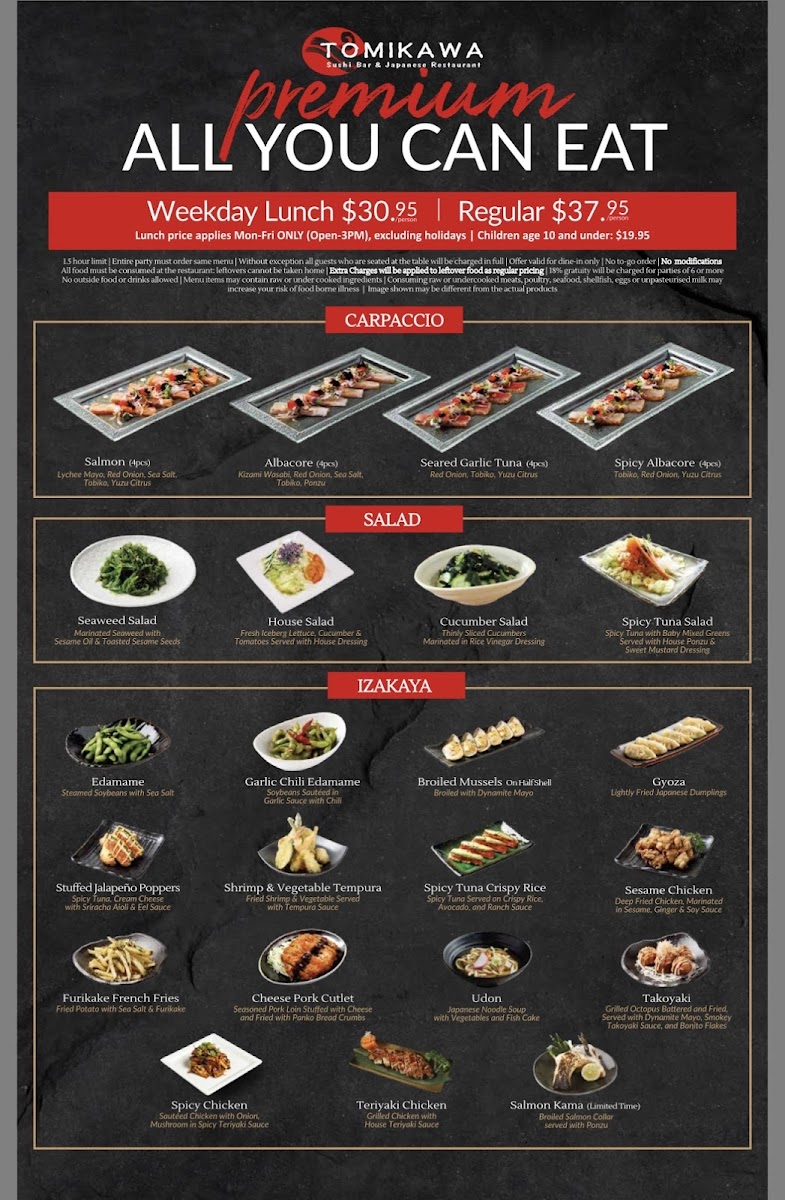 Tomikawa Sushi Bar Restaurant Photo Menu 1