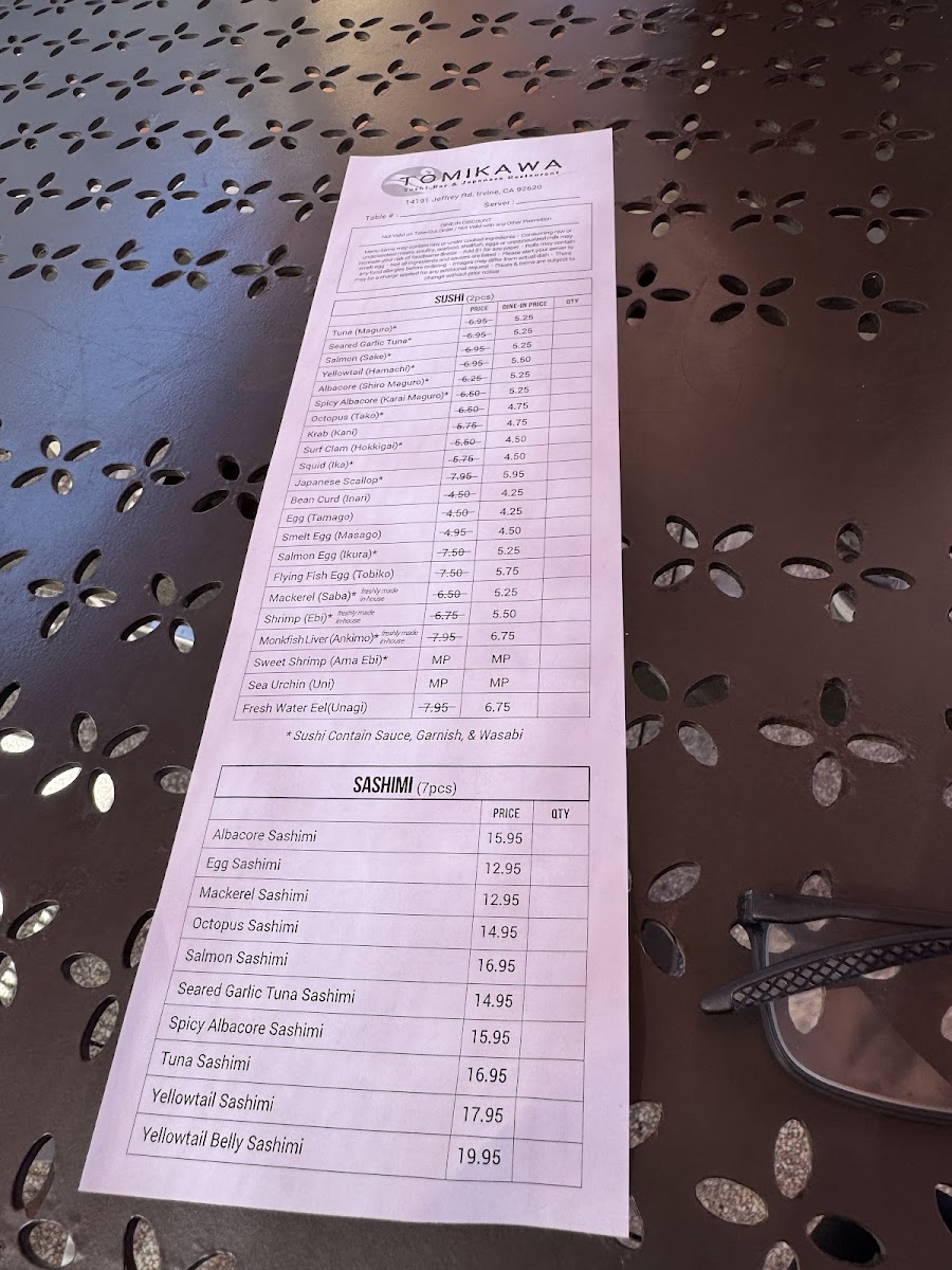 Tomikawa Sushi Bar Restaurant Photo Menu 10