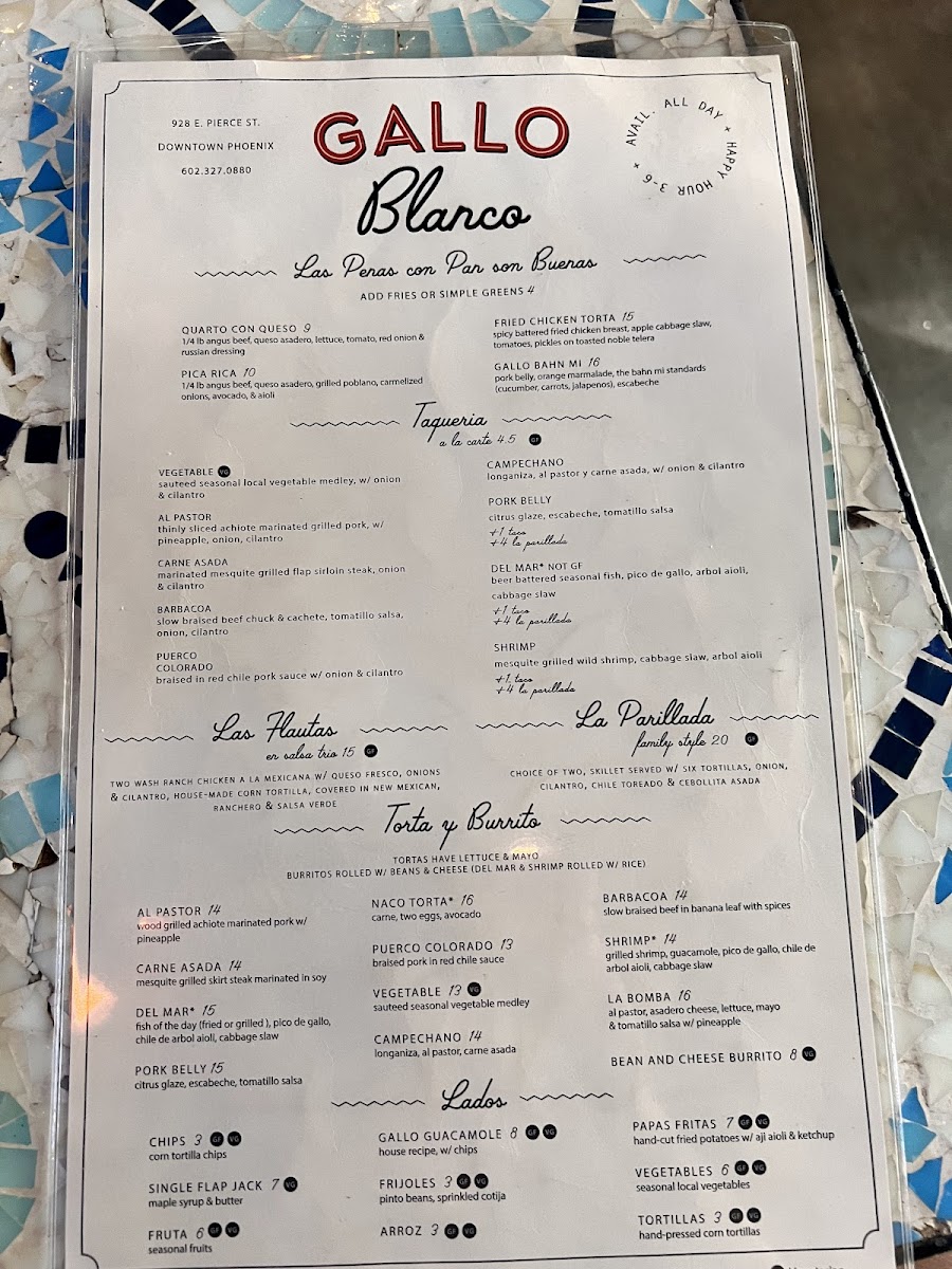 Gallo Blanco Photo Menu 1