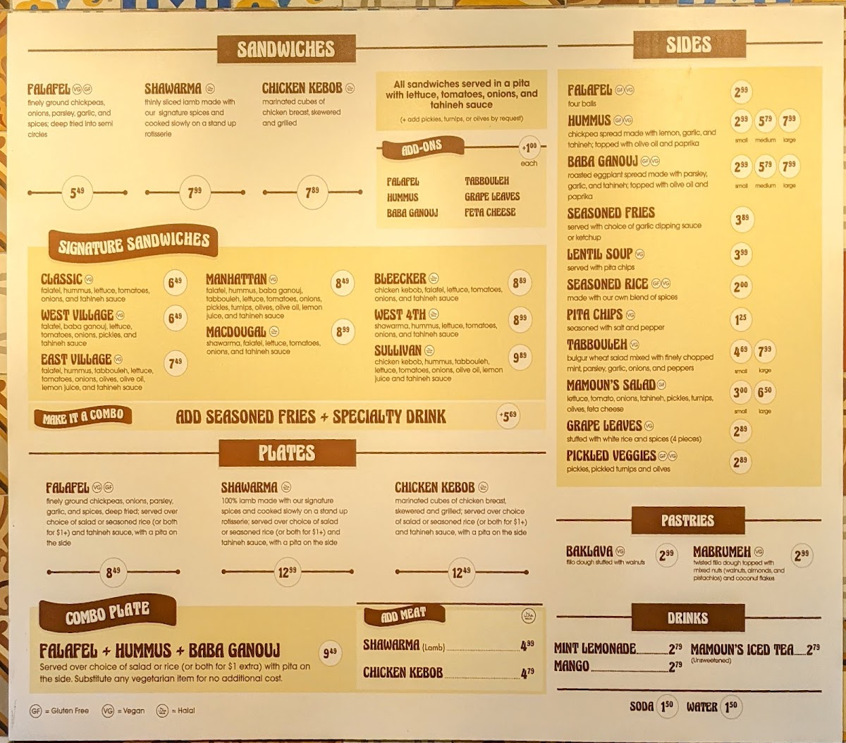 Mamoun's Falafel Photo Menu 2