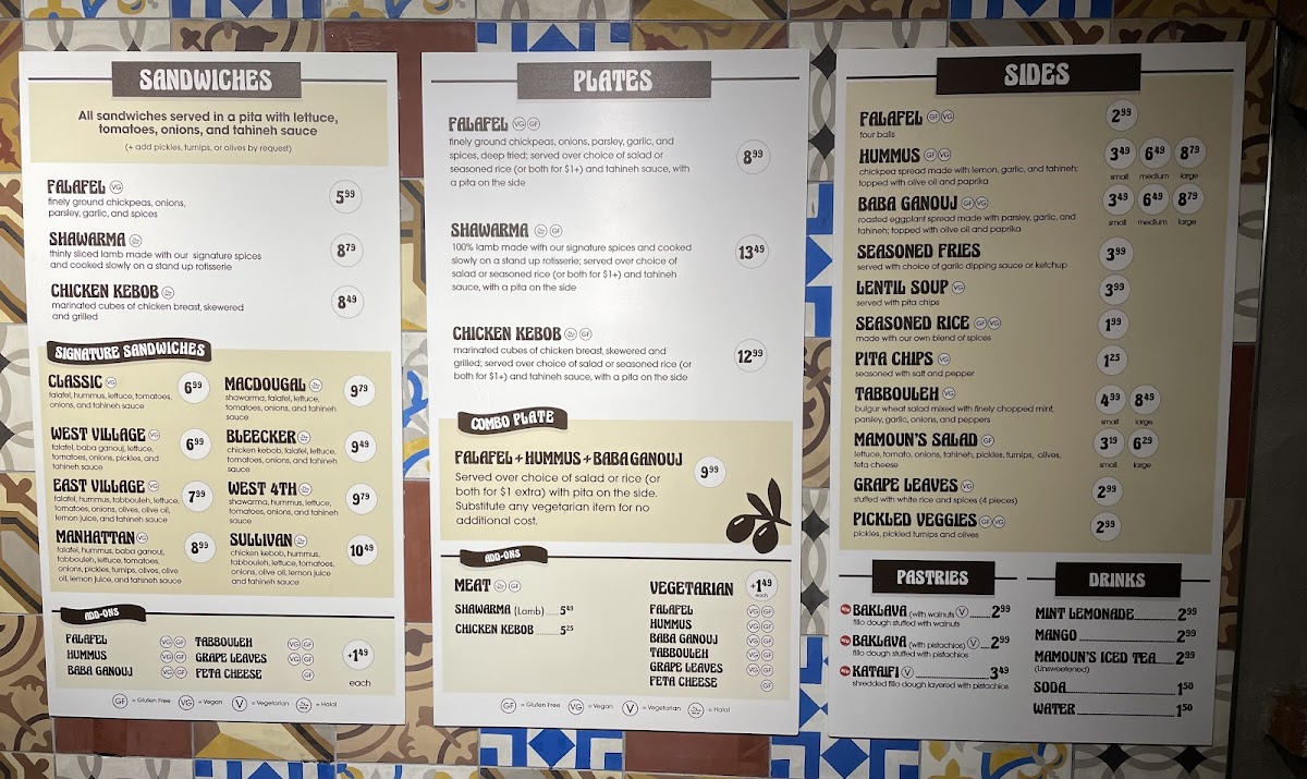 Mamoun's Falafel Photo Menu 8