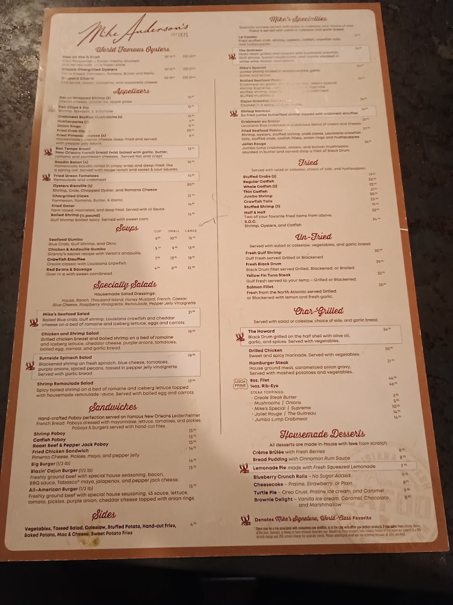 Mike Anderson's - Gonzales Photo Menu 1
