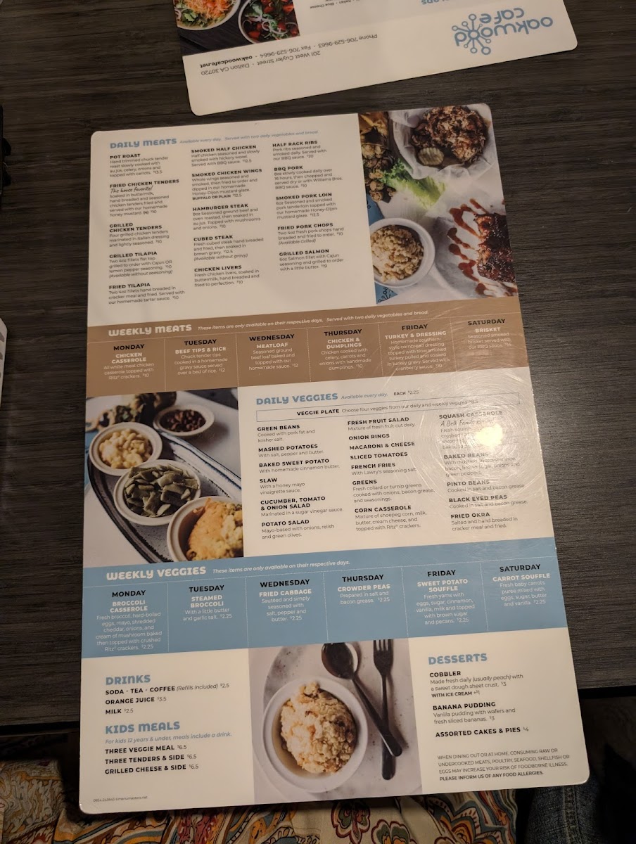 Oakwood Cafe Photo Menu 1