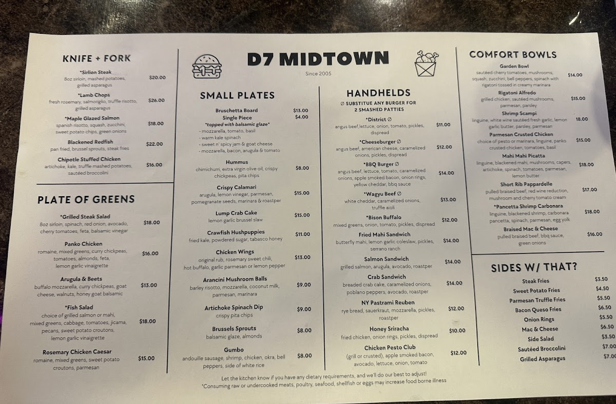 District 7 Grill Photo Menu 2