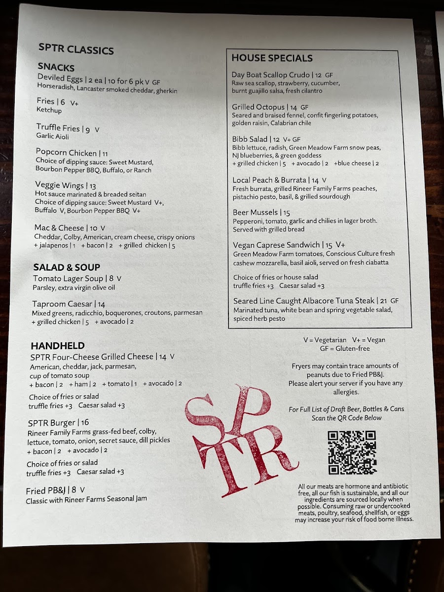 South Philadelphia Tap Room Photo Menu 1