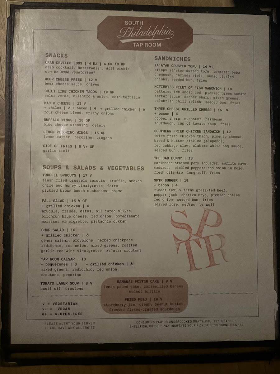 South Philadelphia Tap Room Photo Menu 2