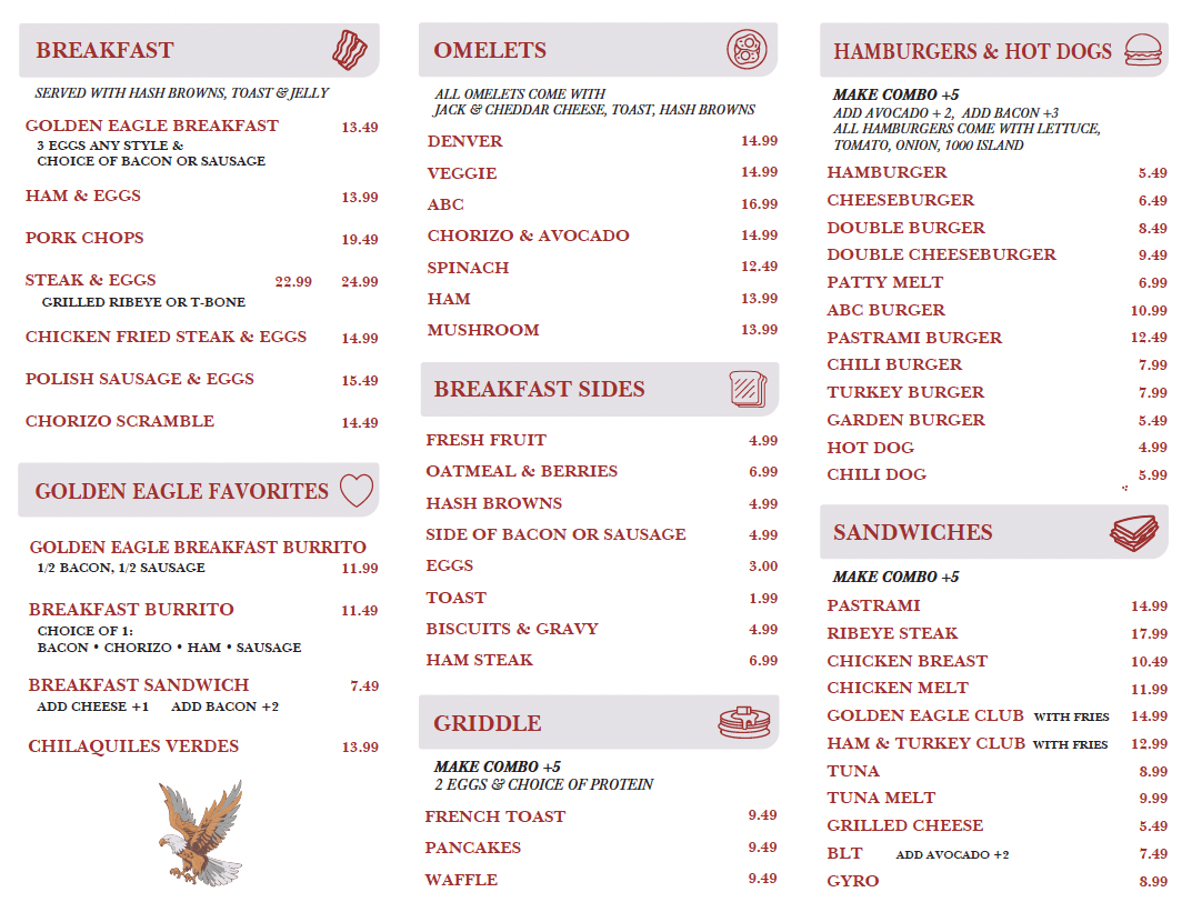 Golden Eagle Restaurant Photo Menu 1