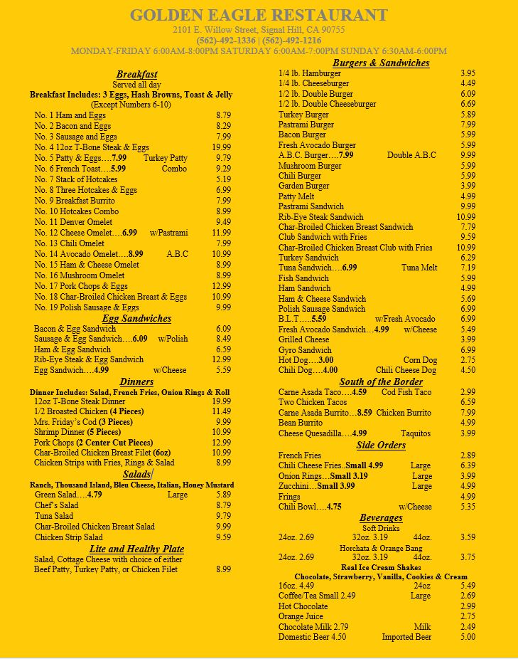 Golden Eagle Restaurant Photo Menu 4