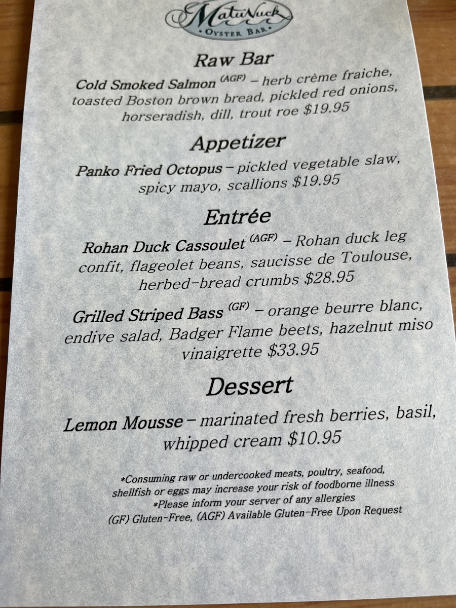 Matunuck Oyster Bar Photo Menu 7