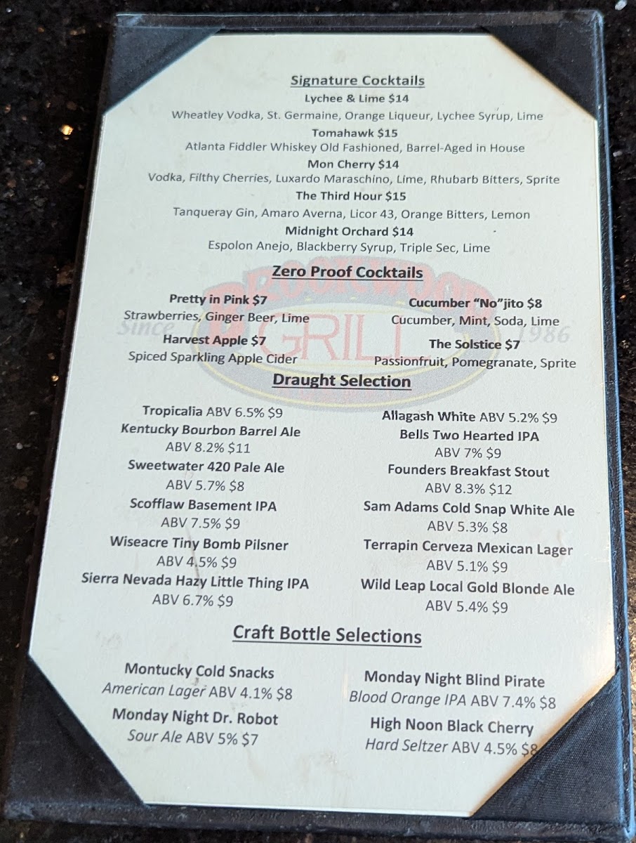 Brookwood Grill Photo Menu 1