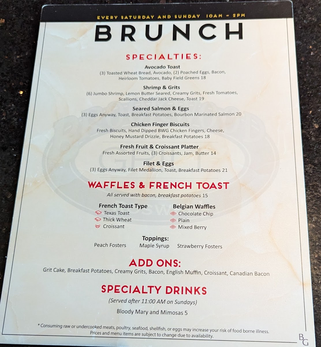 Brookwood Grill Photo Menu 2