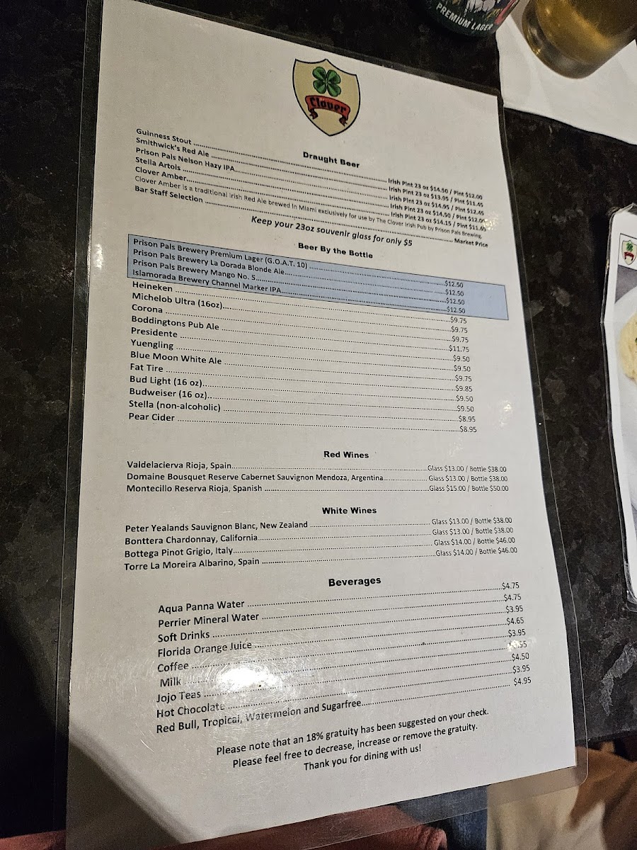 The Clover Irish Pub Photo Menu 2