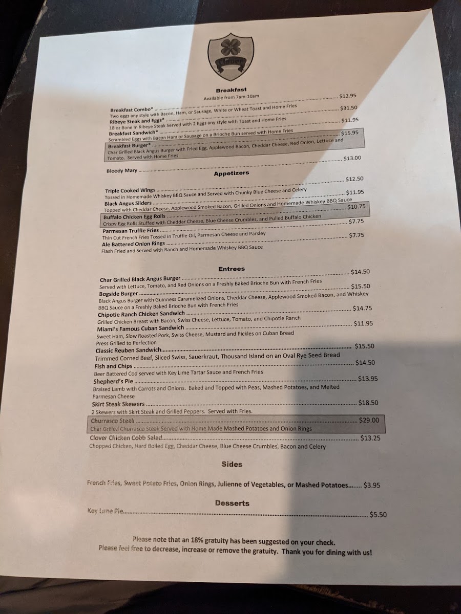The Clover Irish Pub Photo Menu 9