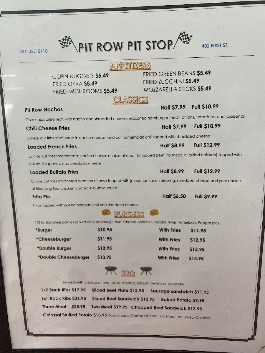 Pit Row Pit Stop Photo Menu 1