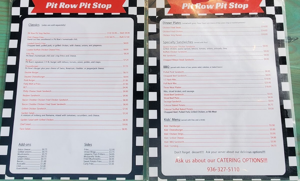 Pit Row Pit Stop Photo Menu 10