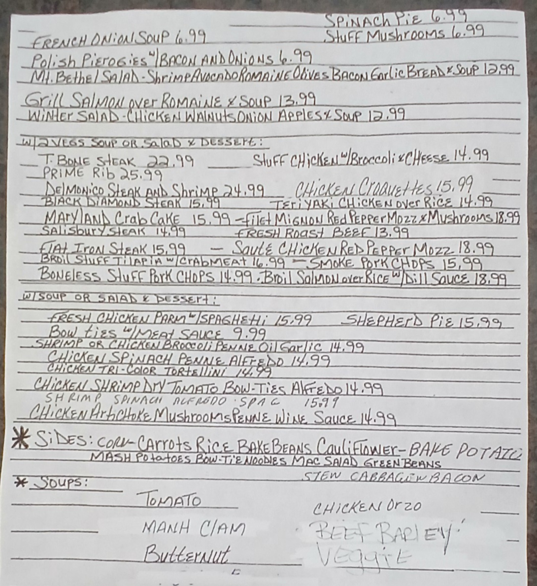 Mt Bethel Diner Photo Menu 1