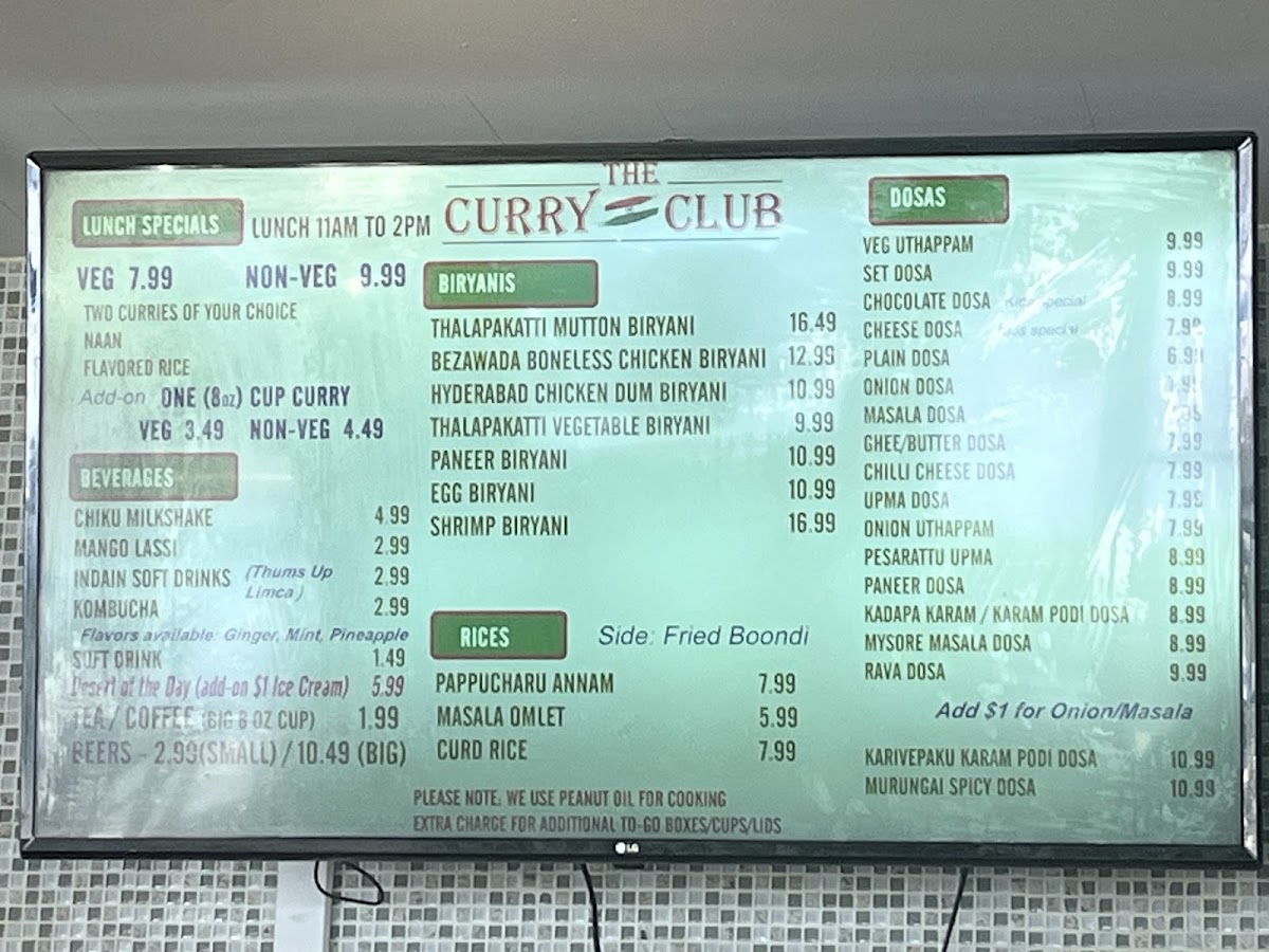 The Curry Club Photo Menu 1