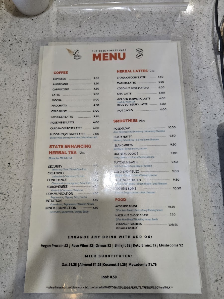 Rose Vortex Cafe - Coffee / Smoothies / Juices Photo Menu 3