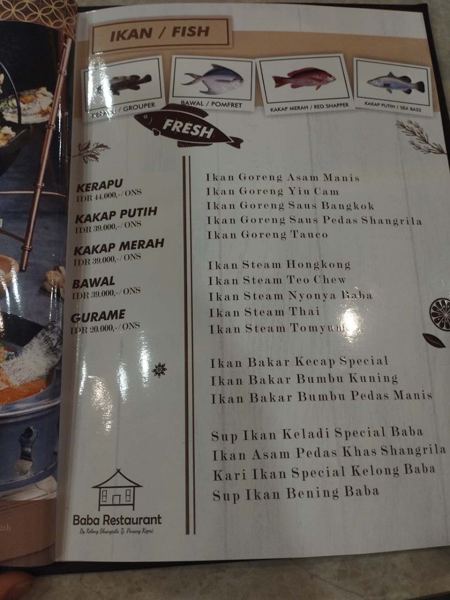 Baba Restaurant by Kelong Shangrila Tj. Pinang Kepri Photo Menu 2