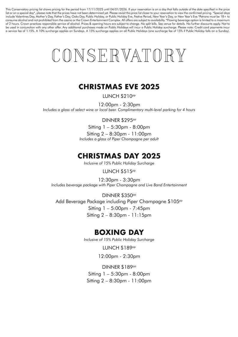 Conservatory Photo Menu 1