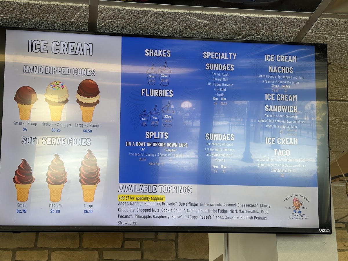 Village Ice Cream & Cafe Photo Menu 2