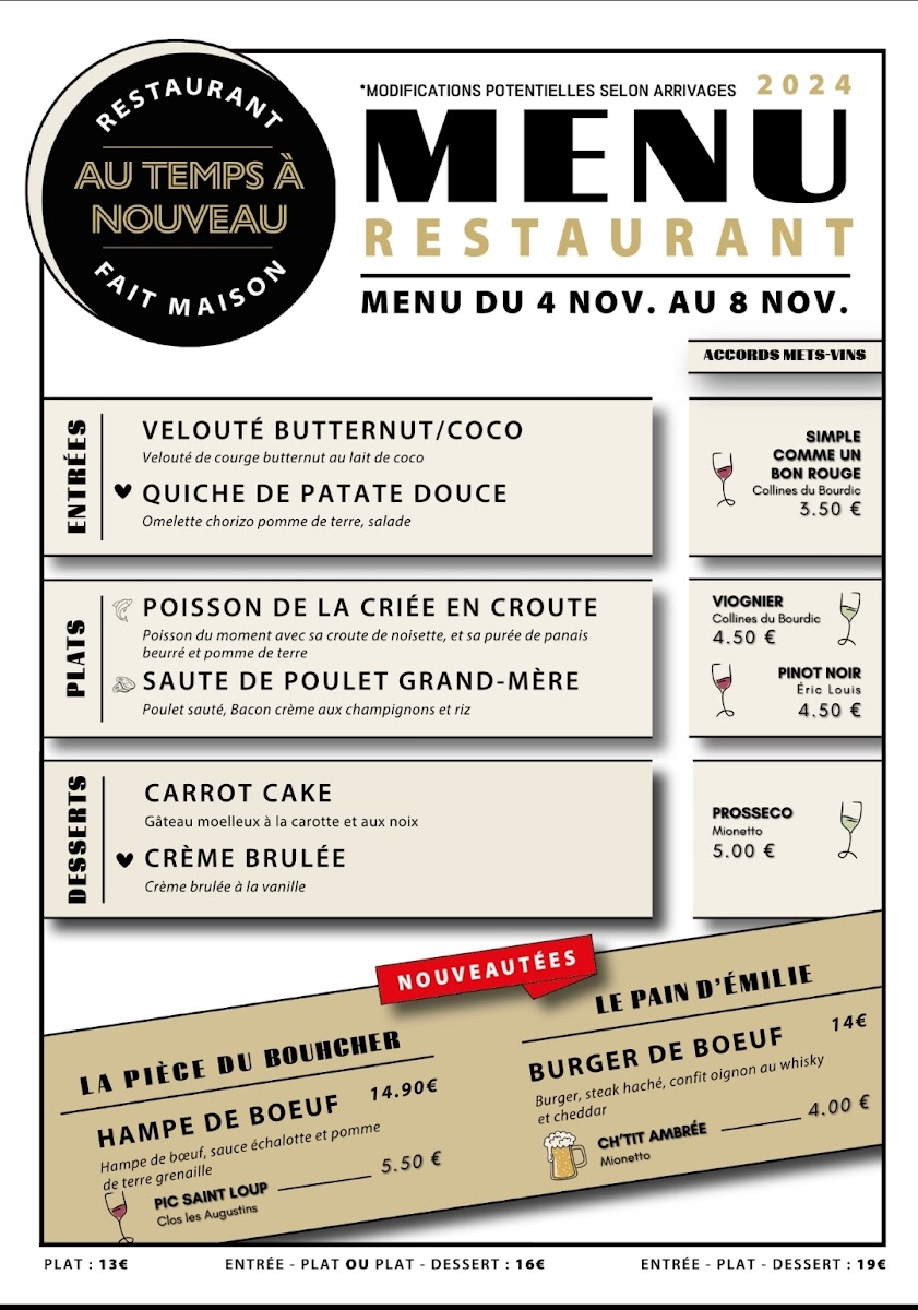 Au Temps à Nouveau - Le restaurant de l'Alter Egos Photo Menu 3