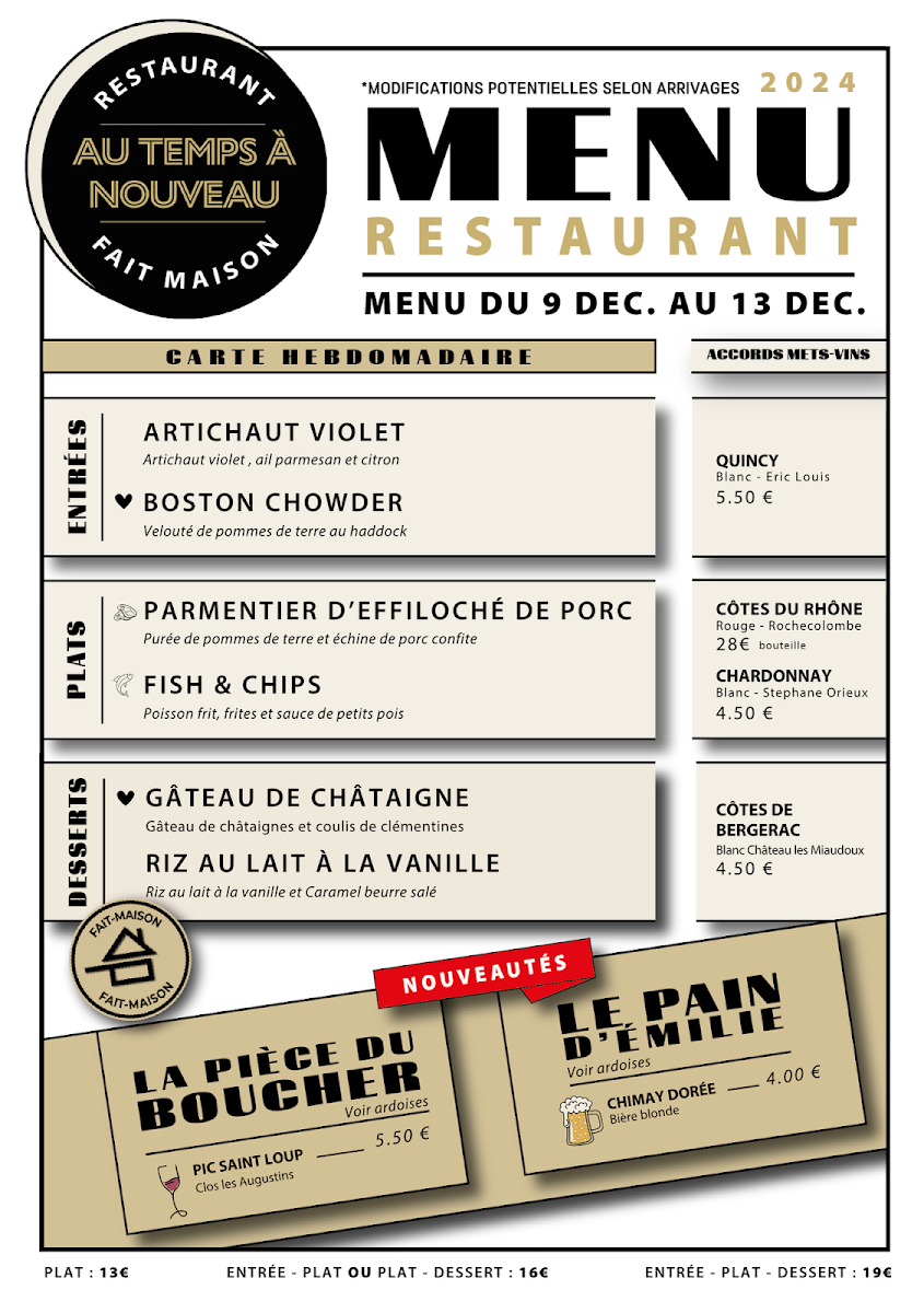 Au Temps à Nouveau - Le restaurant de l'Alter Egos Photo Menu 5