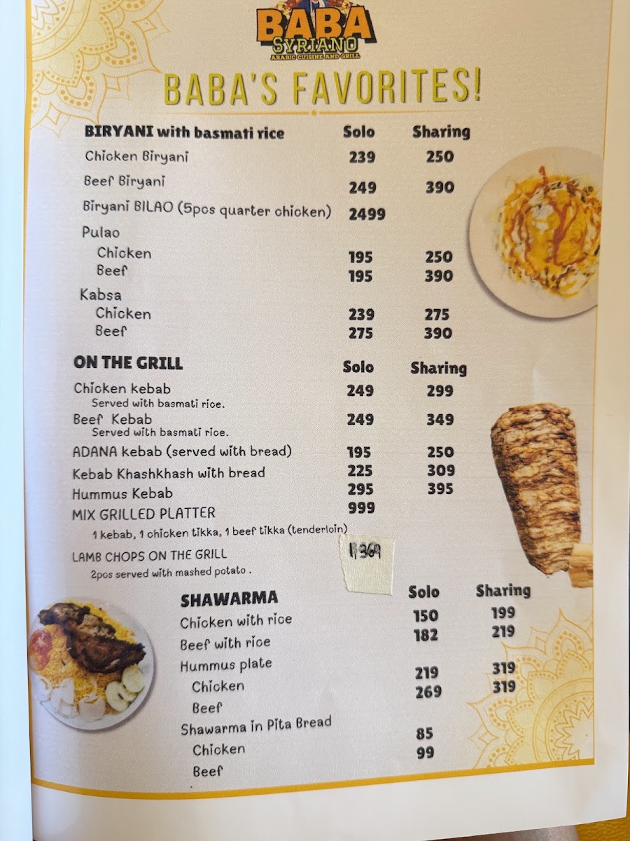 Baba Syriano Restaurant Photo Menu 6
