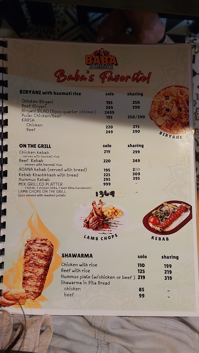Baba Syriano Restaurant Photo Menu 8