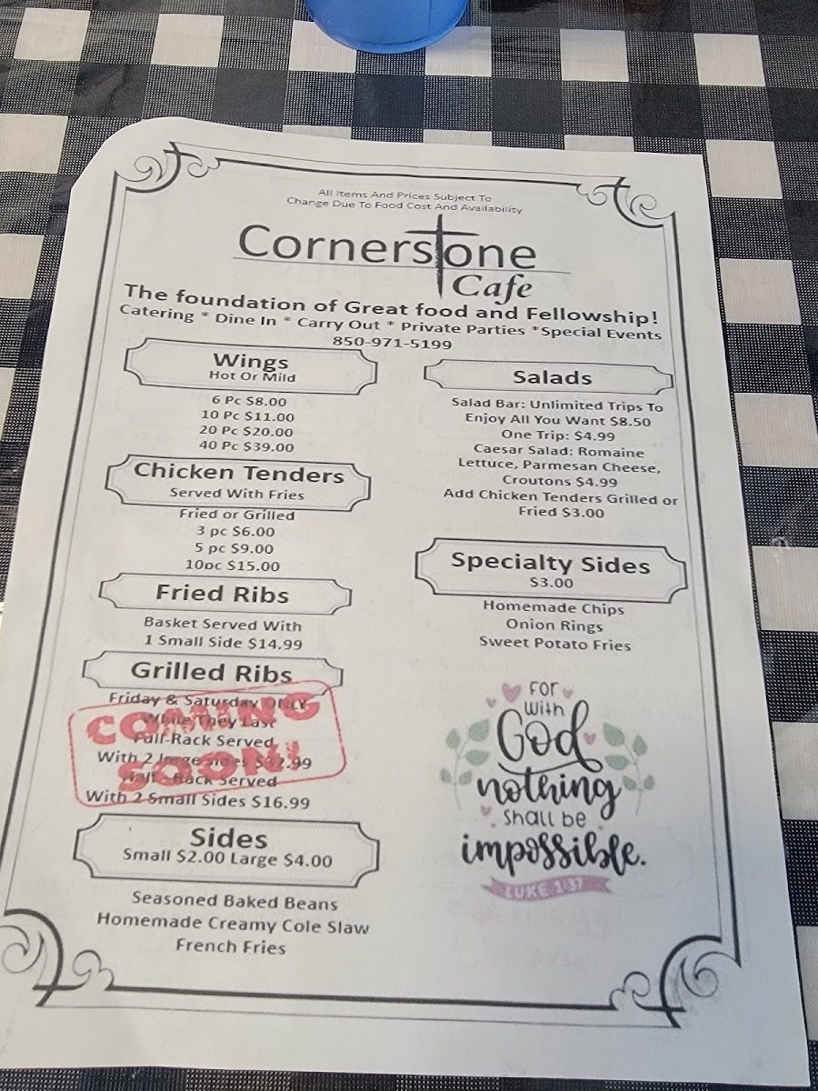 Cornerstone Cafe Photo Menu 1