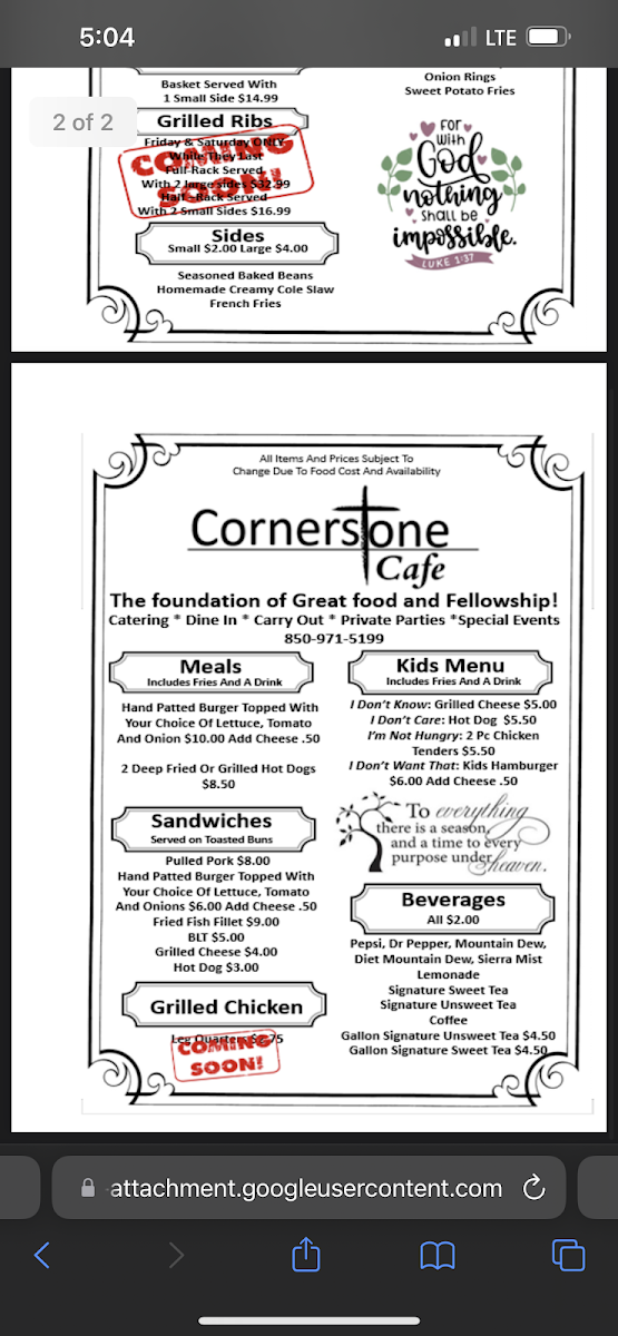 Cornerstone Cafe Photo Menu 5