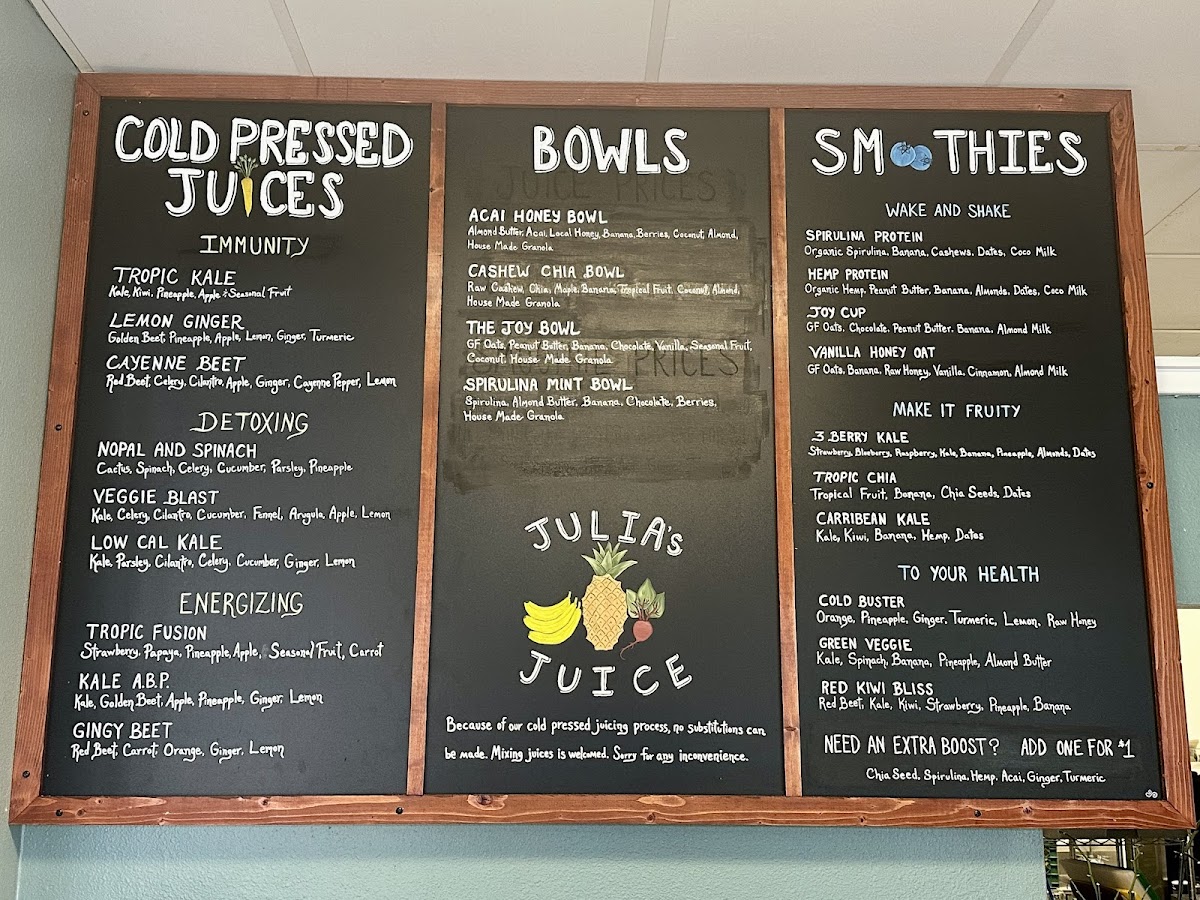 Julia's Juice Bar Photo Menu 1