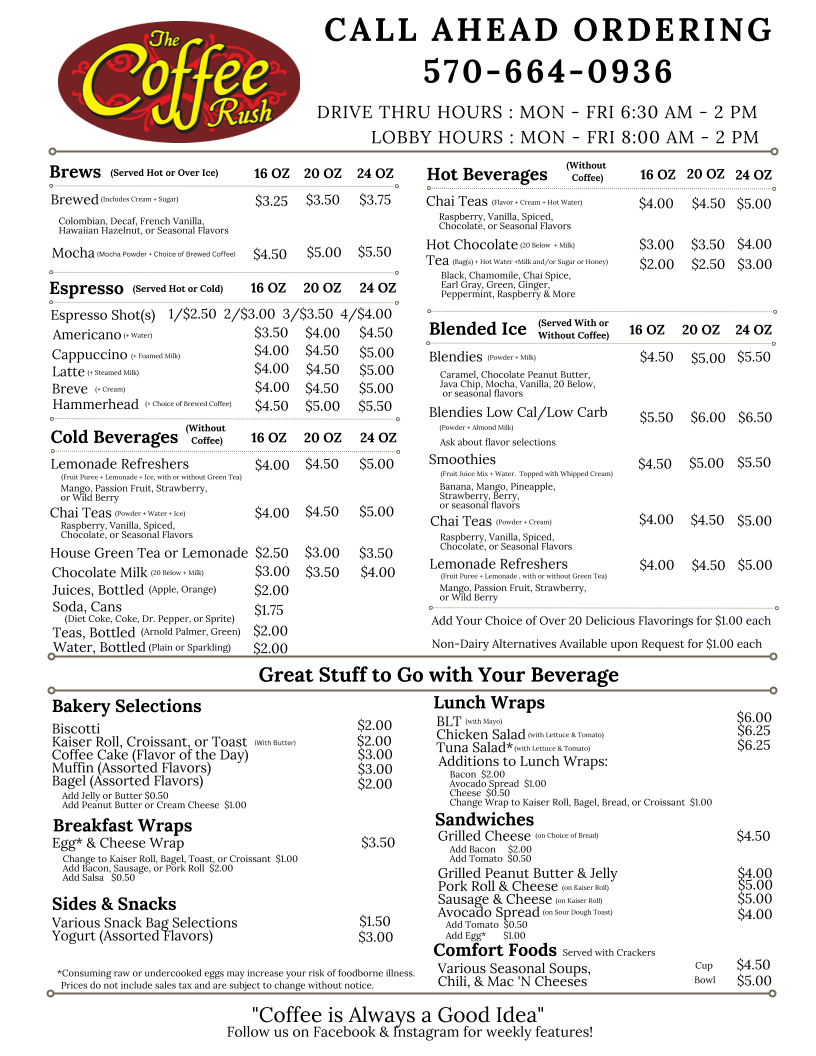 The Coffee Rush Photo Menu 1