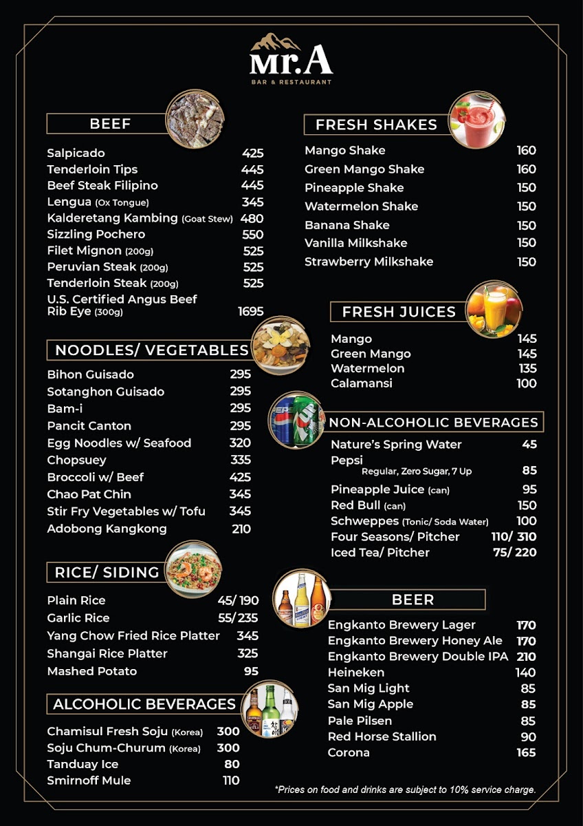 Mr. A Bar & Restaurant Photo Menu 1