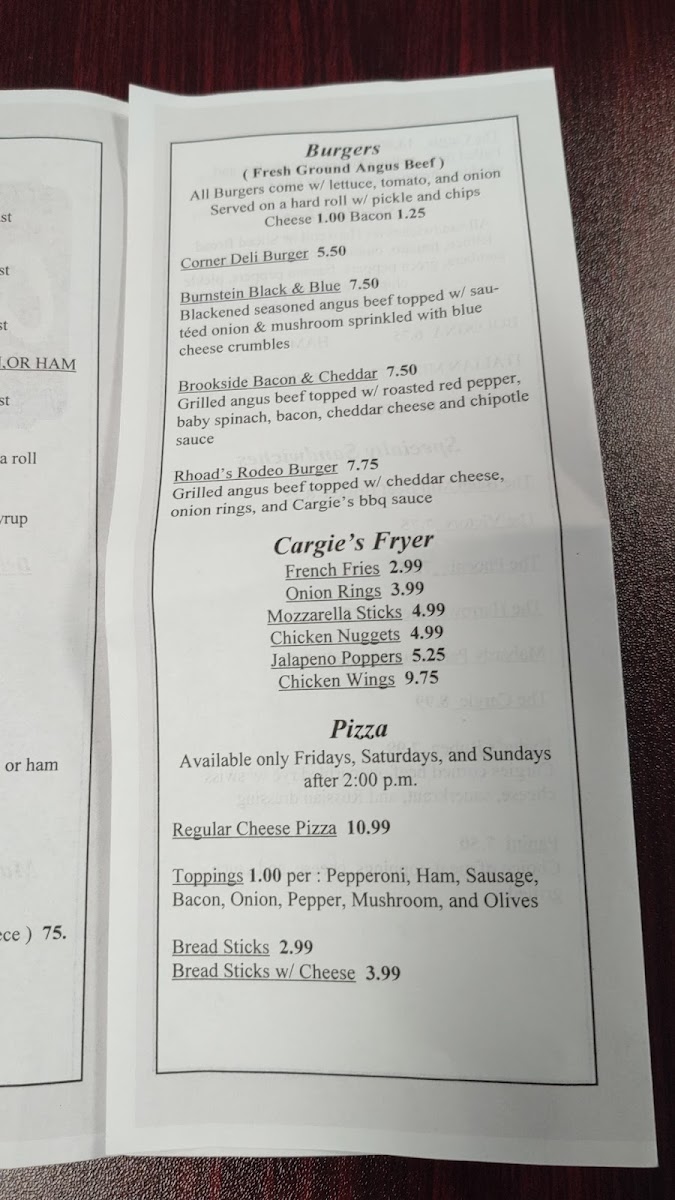 Cargie's Corner Deli Photo Menu 1
