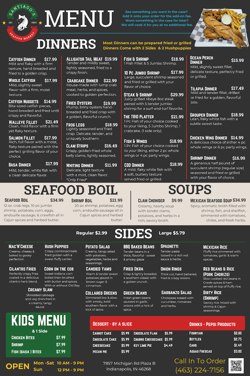 Santiago’s Seafood Market Photo Menu 2