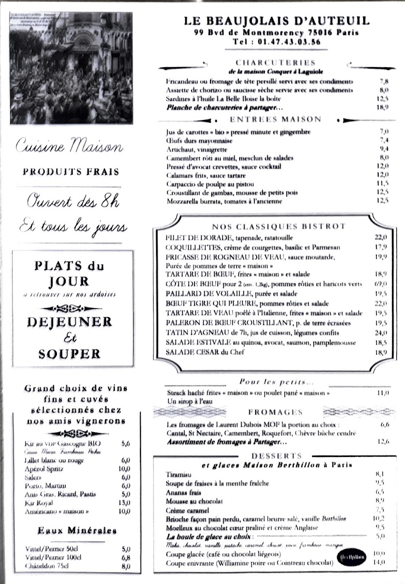 Le Beaujolais d'Auteuil Photo Menu 1