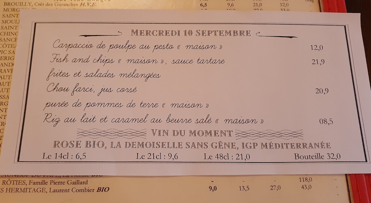 Le Beaujolais d'Auteuil Photo Menu 3
