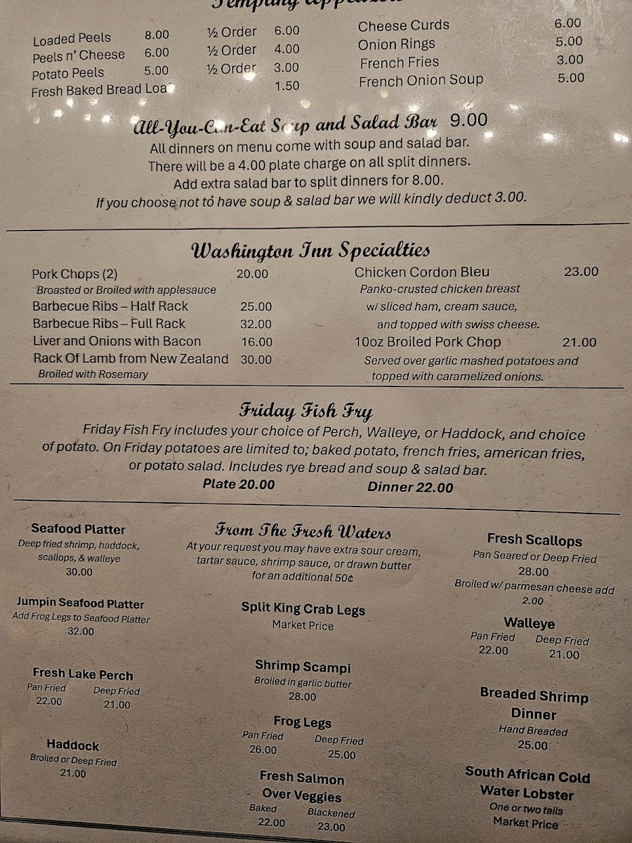 Washington Inn Supper Club Photo Menu 1