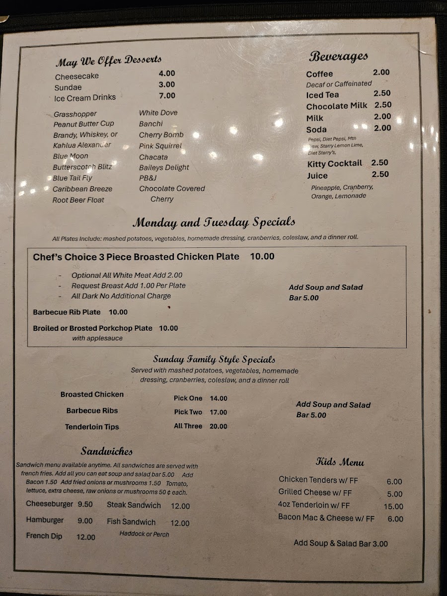 Washington Inn Supper Club Photo Menu 3