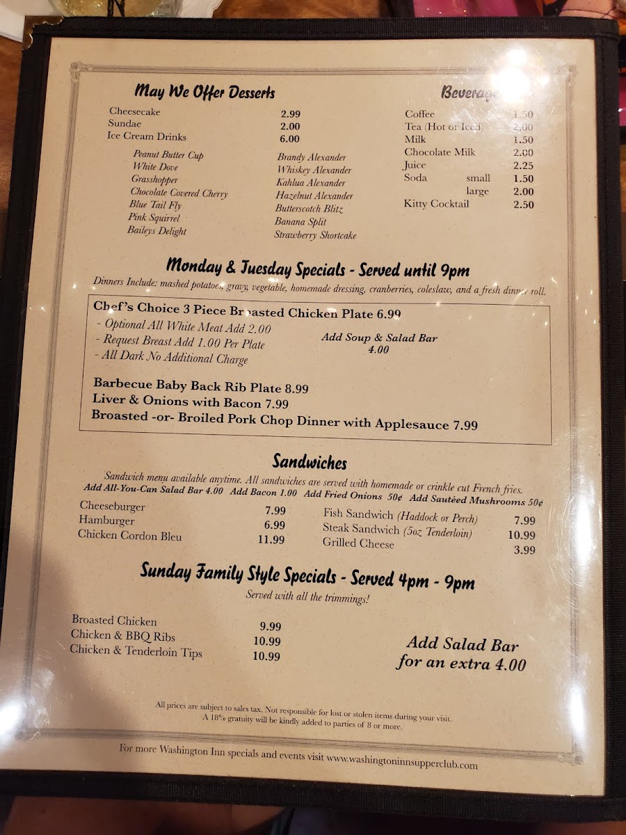Washington Inn Supper Club Photo Menu 7