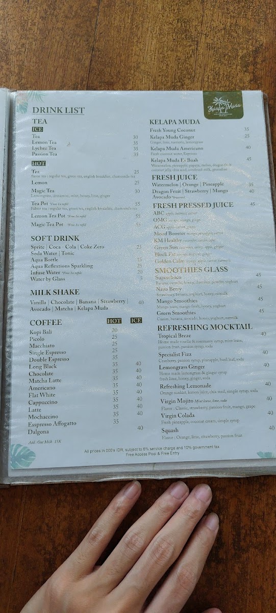 Kelapa Muda Ubud Pool Bar & Kitchen Photo Menu 8