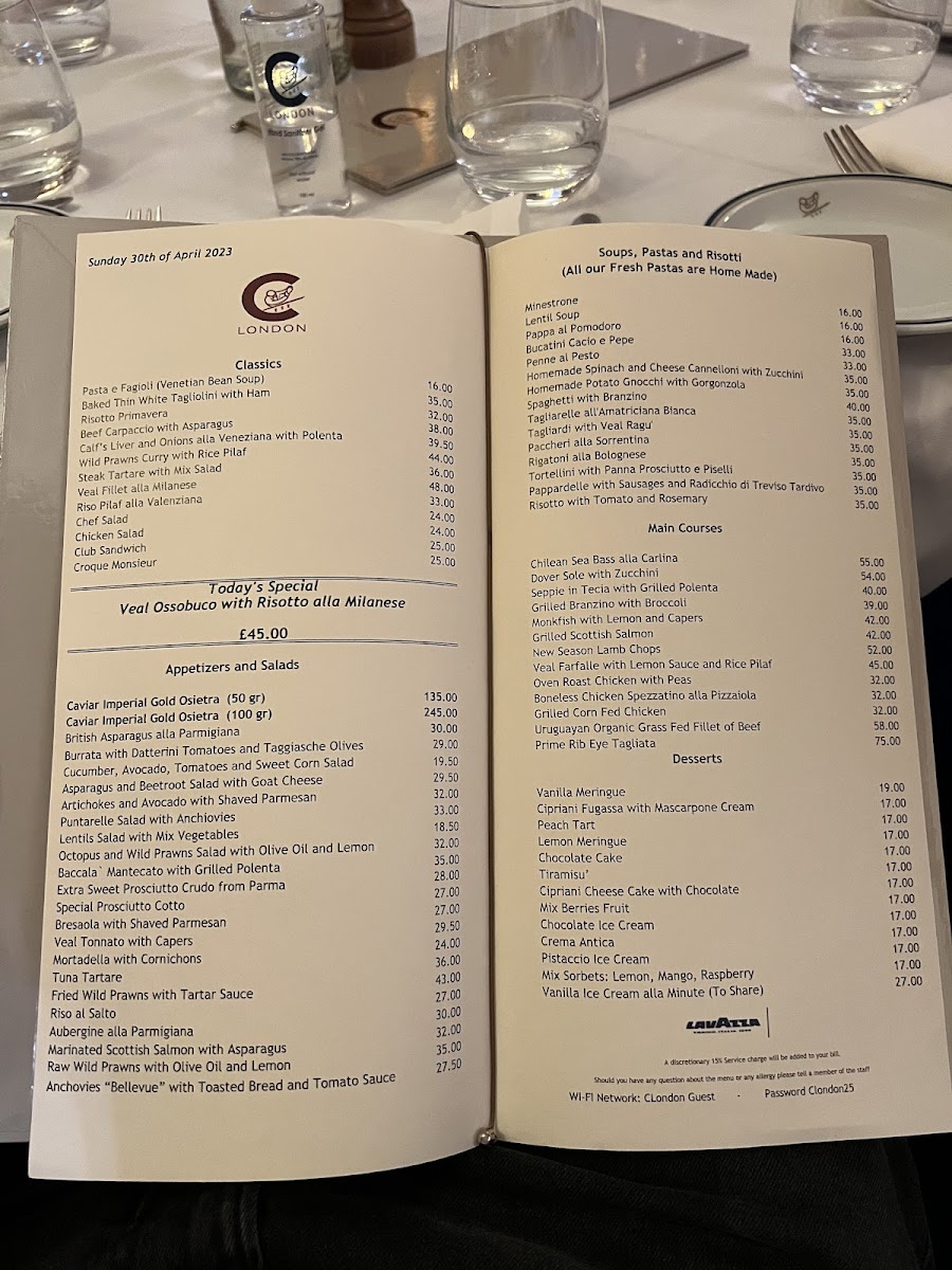 Cipriani London Photo Menu 5