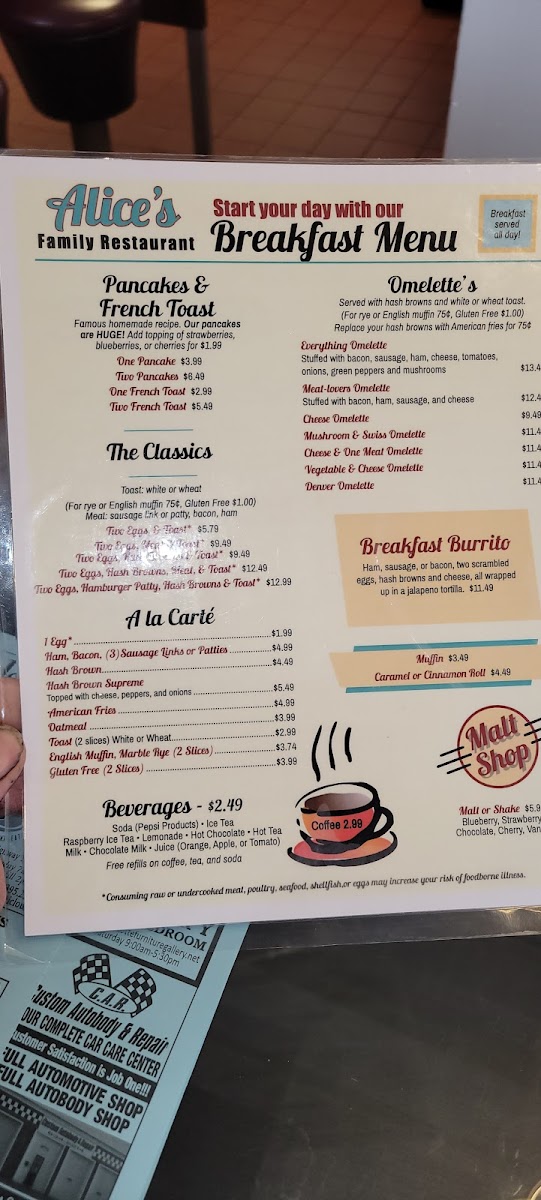 Alice's Family Restaurant Photo Menu 6